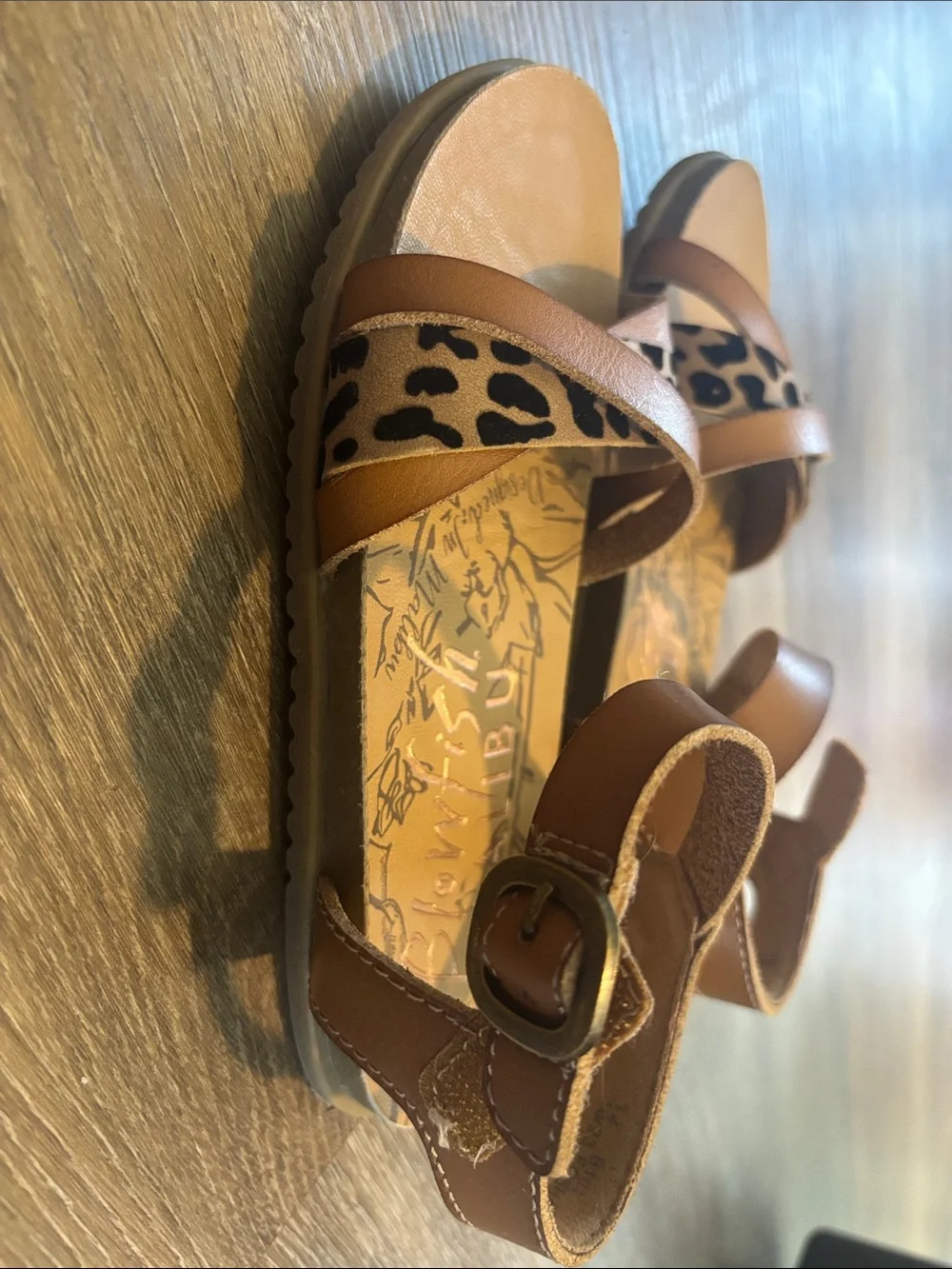 Kids Brown Leopard-Accent Sandals